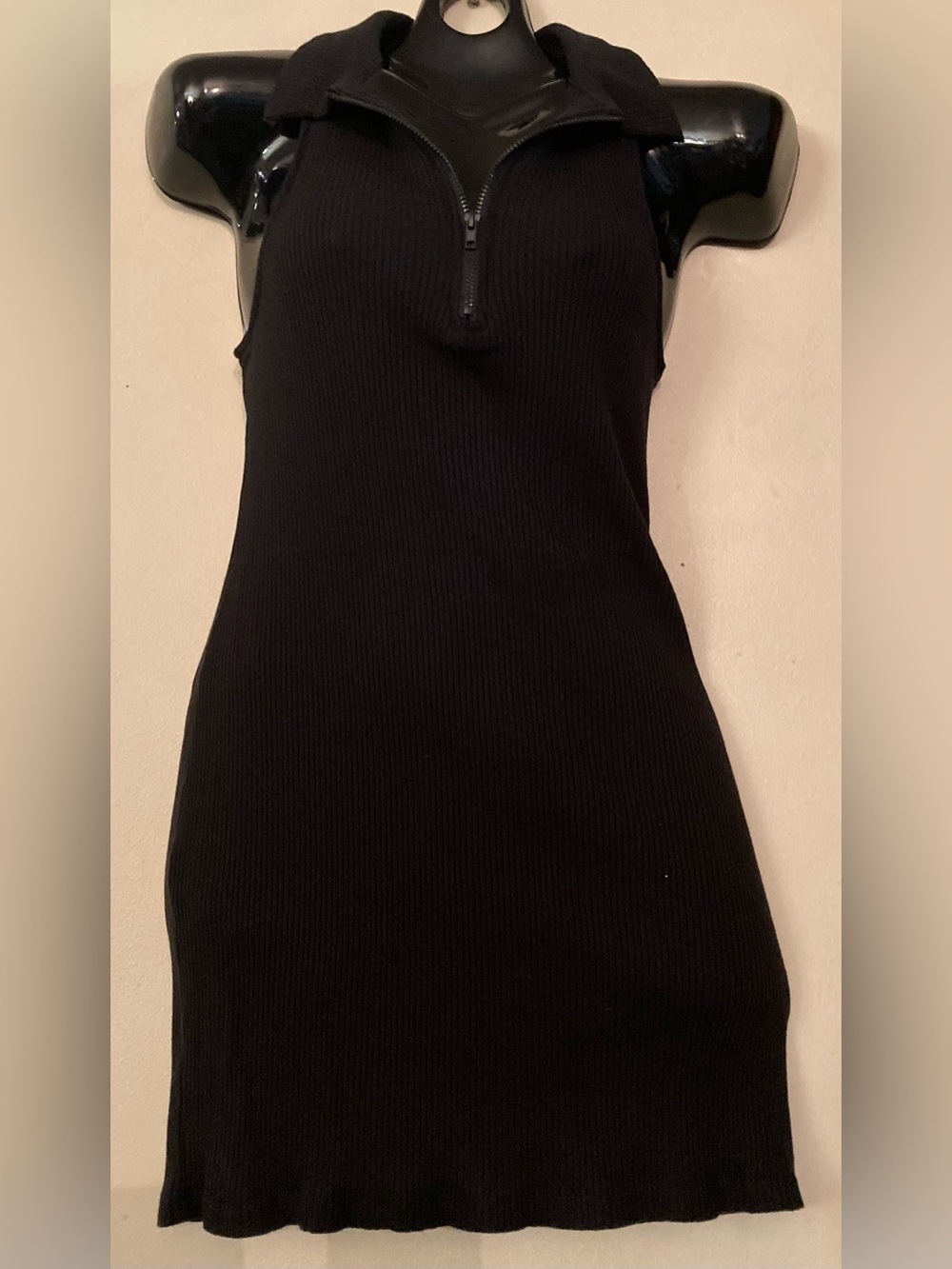Sleeveless Knit Zip-Front Black Dress